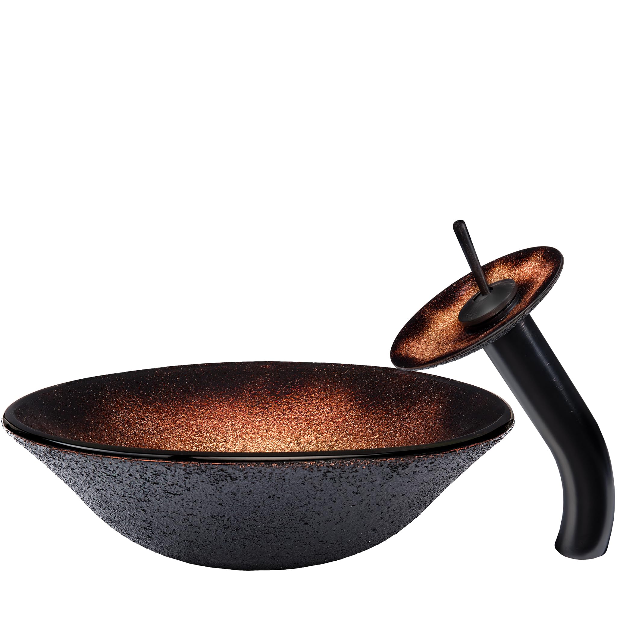 Novatto SANGUINELLO Glass Vessel Bathroom Sink Set - Oil Rubbed Bronze Finish - Modern Above Counter Bathroom Vanity Sink for Powder Room, Master Bath & Guest Bathroom Decor