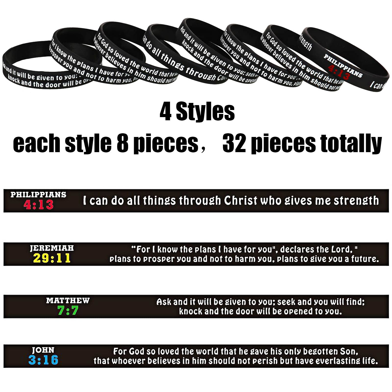 32 Pcs Christian Silicone Bracelets with Bible Verses - Religious Wristbands for Men & Women - Church Events & Daily Inspiration