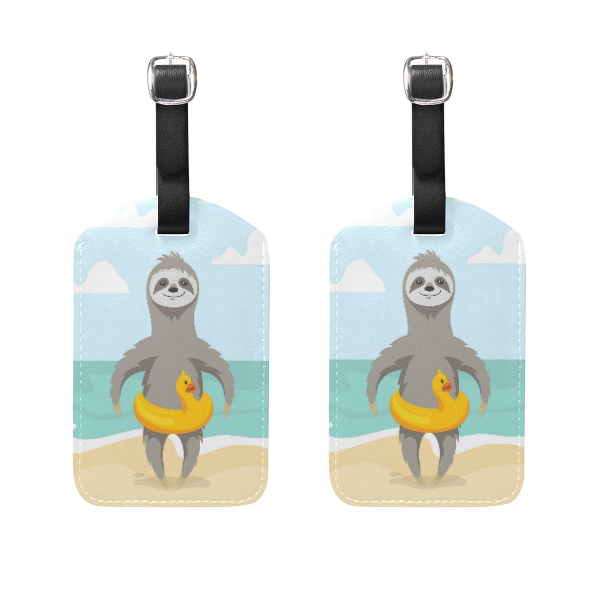 2 Pack Sloth Leather Luggage Tags - Durable Suitcase & Handbag Tags with Privacy Cover - Perfect for Travel, Vacation & Business Trips
