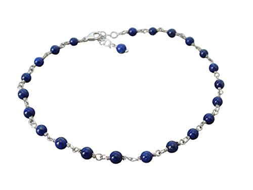 Handmade Lapis Anklet in Argentium & Sterling Silver | Adjustable 9-10 Inches | Summer Beach Jewelry | Boho Chic Accessory for Women | Perfect for Vacations, Music Festivals & Everyday Wear by Let Loose Jewelry