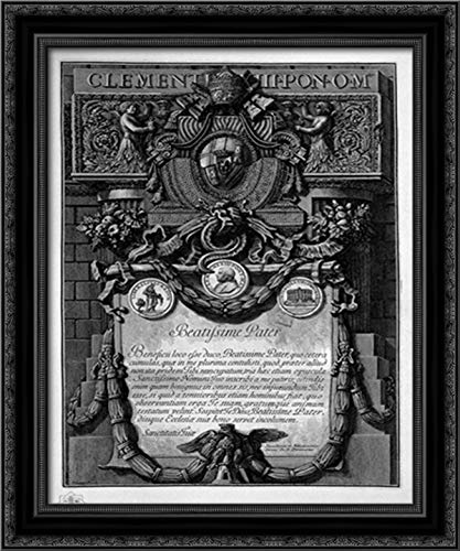 20x24 Black Ornate Wood Framed Canvas Art - Giovanni Battista Piranesi's Papal Coat of Arms with Clement XIII Dedication | Classic Vatican Decor for Home, Office & Church Interiors
