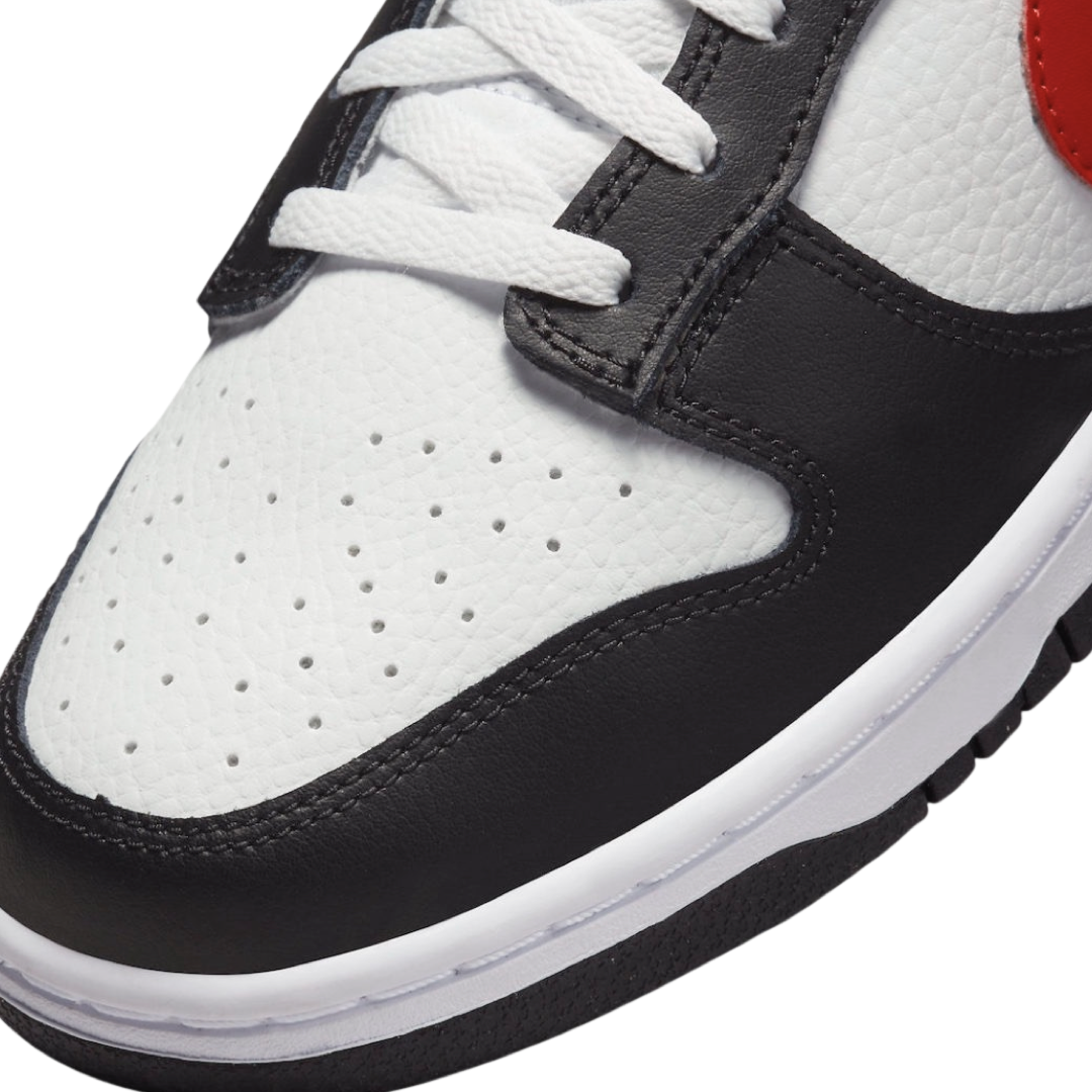 Nike Dunk Low Retro Men's Sneakers - Black & White Panda Colorway with Red Swoosh | Casual Streetwear Shoes for Everyday Wear & Sneaker Collection