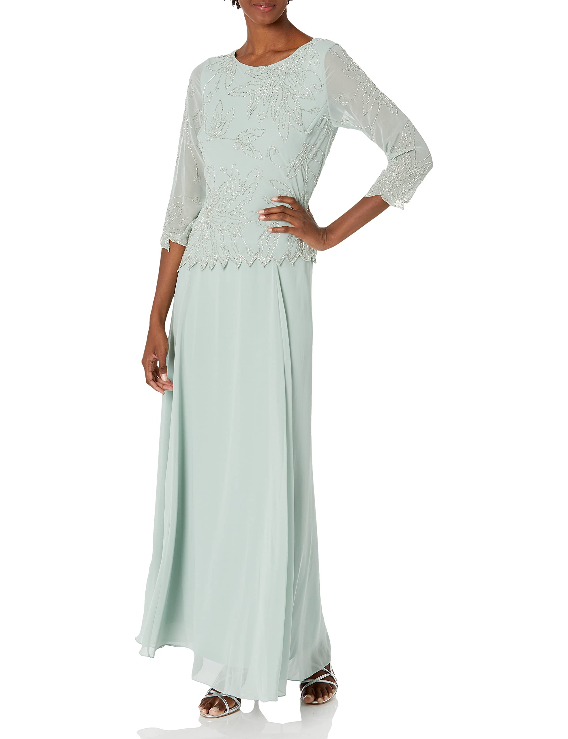 J Kara Women's Elegant Beaded Asymmetrical V-Neck Party Dress - Perfect for Evening Events, Weddings & Special Occasions