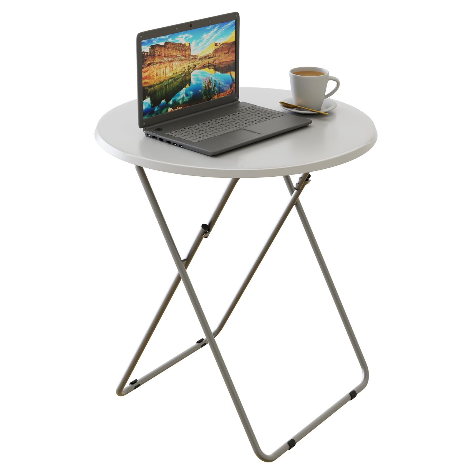 Round Portable Folding TV Tray Table - Sturdy MDF TV Dinner Tray, No Assembly Required, 17.5 x 17.5 x 26 Inches (White) - Perfect for Bedroom, Living Room, Office & Small Space Dining