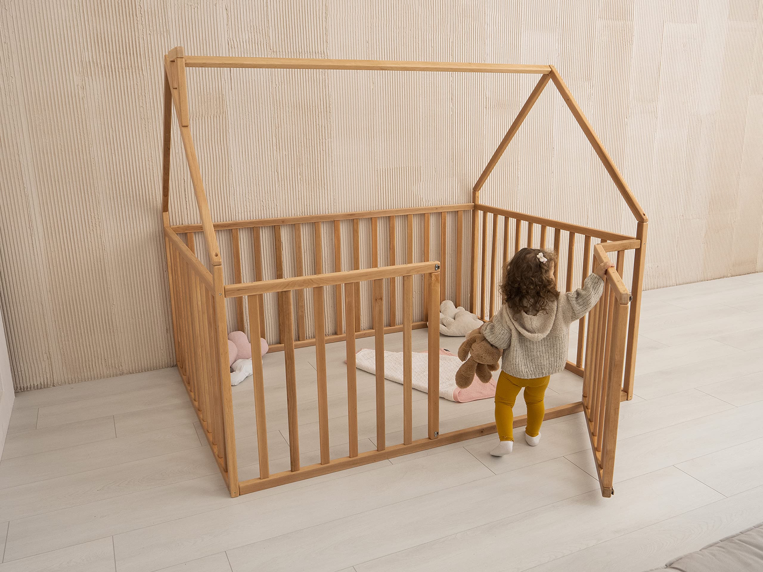 Montessori Toddler Floor Bed with High Rails - Twin Wooden Bed for Kids' Room
