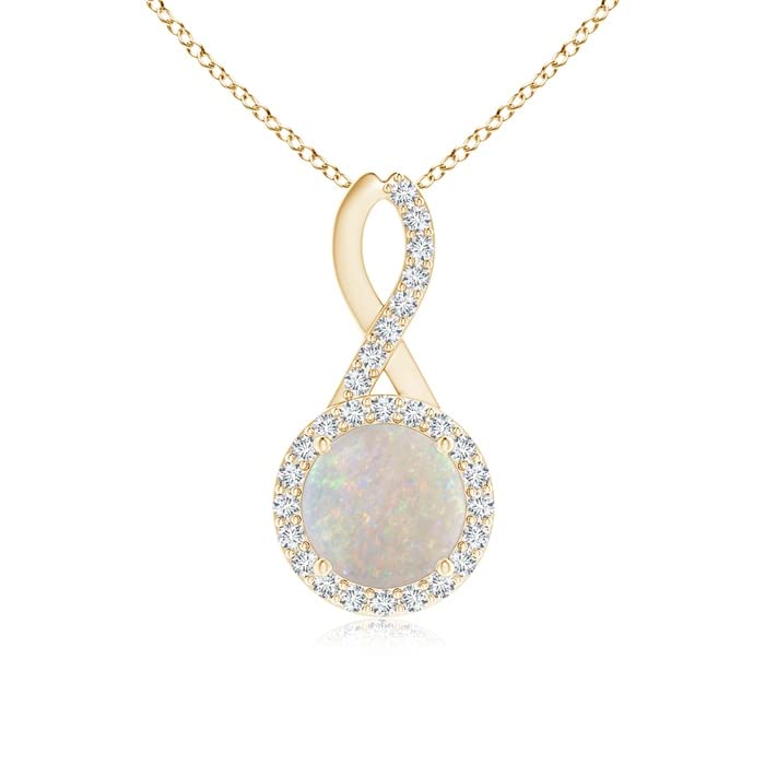 Angara Infinity Round Opal and Diamond Halo Pendant Necklace - 0.75 Carat AA Quality Opal with 14K Gold Chain | Elegant Jewelry Gift for Women, Perfect for Weddings, Anniversaries & Special Occasions