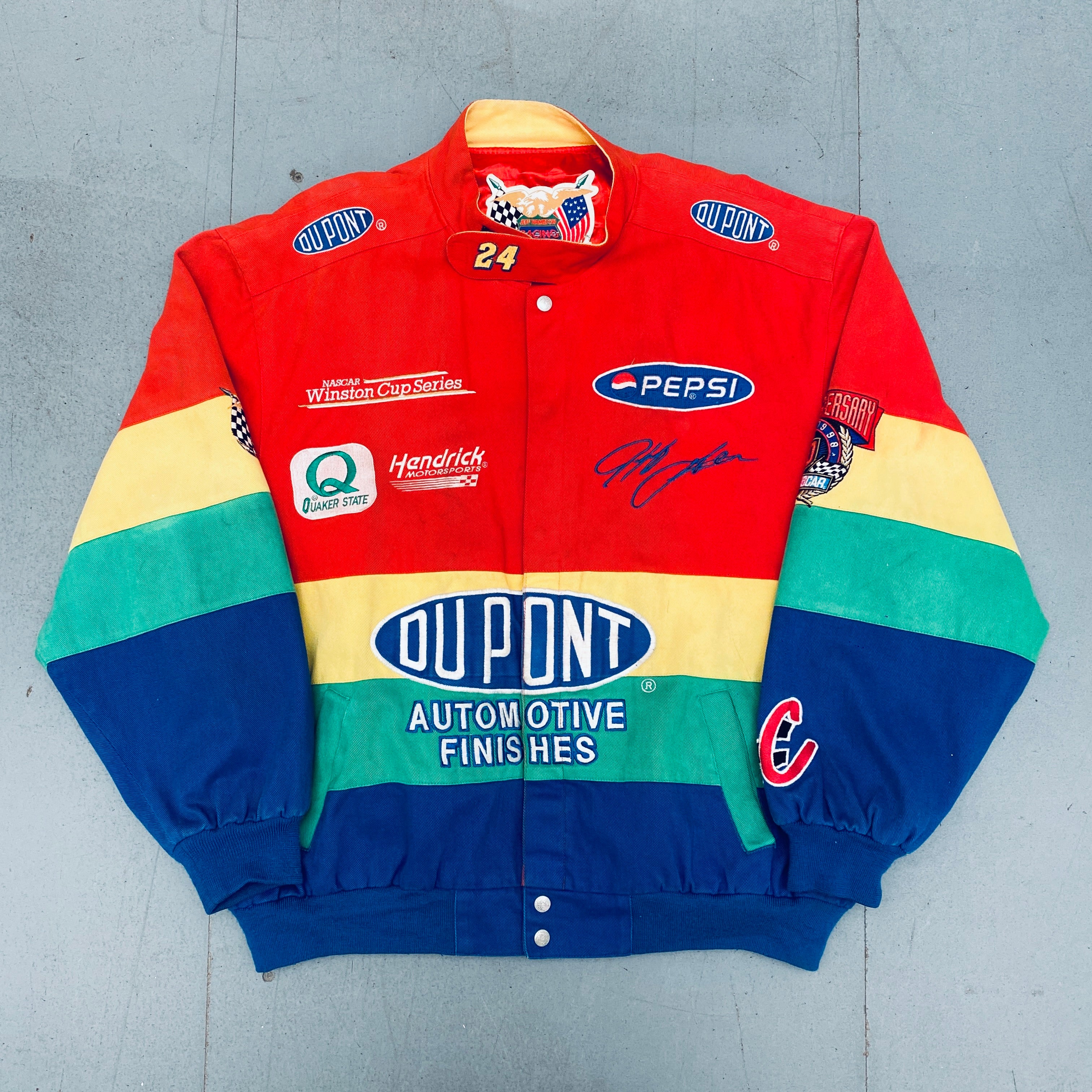 NASCAR Jeff Hamilton Rainbow Jacket with 50th Anniversary Patch - XL Size | Vintage Racing Fan Apparel for Men, Collectible NASCAR Merchandise, Perfect for Race Day, Tailgating & Motorsports Events