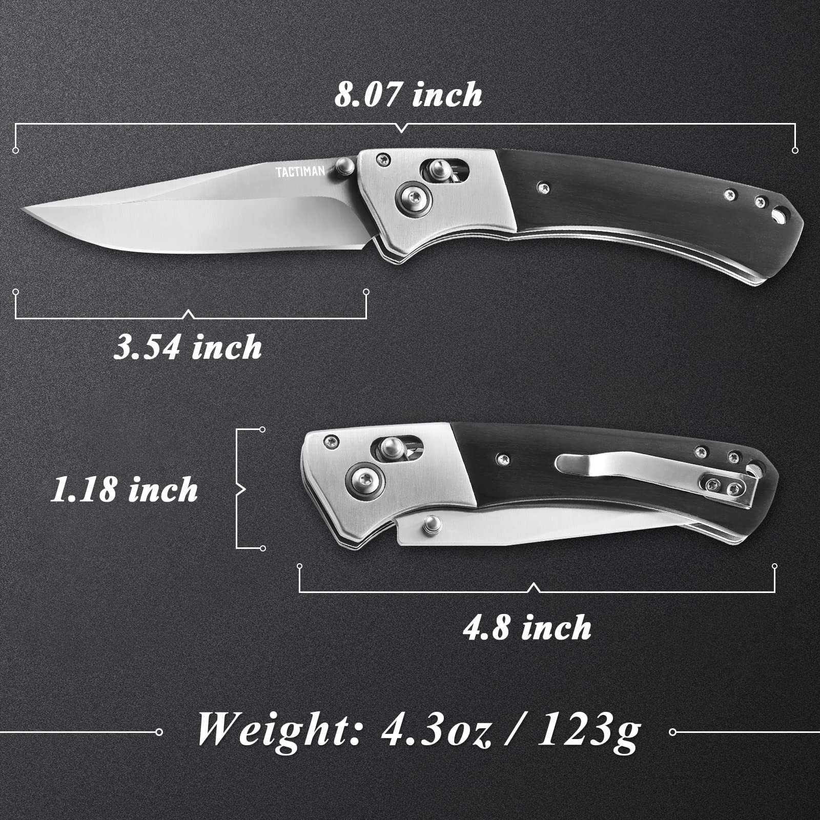 Tactical Pocket Folding Knife - EDC Survival Camping Knife with 8Cr13MoV Stainless Steel Blade, Wood Handle & Axis Lock | Compact Gentleman's Knife with Low Profile Design & Pocket Clip | Perfect for Outdoor Adventures, Hiking, Hunting and Everyday Carry