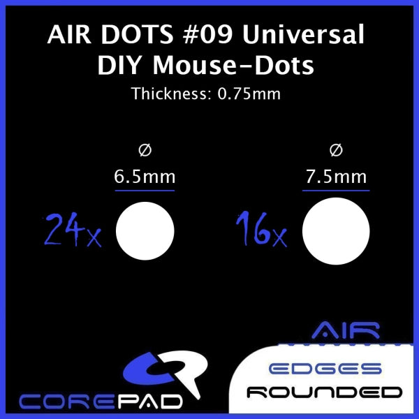 Corepad Skatez AIR Mouse Feet #09 Universal DIY Dots - Ultra Smooth Gliding for Gaming & Office Mice - Perfect for Esports, Work & Daily Use