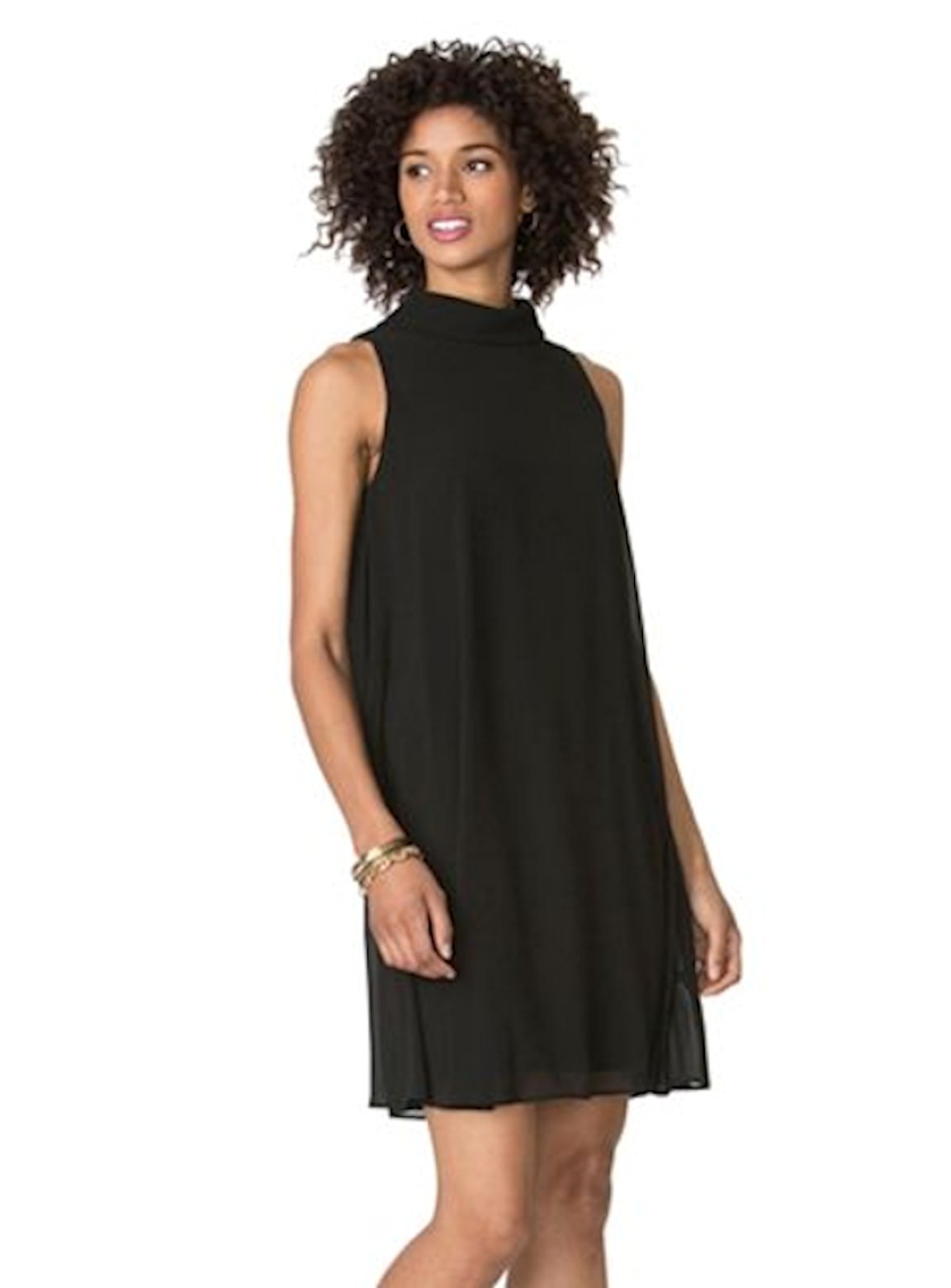 Chaps Women's Mockneck Shift Dress - Black/Black Size 10 | Flattering Office Wear & Casual Elegance for Work, Parties & Special Occasions