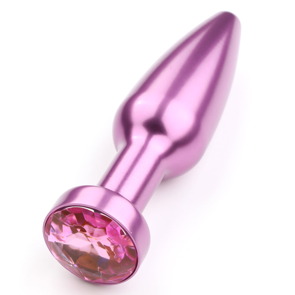 Premium Elongated Tapered Metal Butt Plug with Round Gem - Stainless Steel Anal Plug for Beginners & Advanced Users - Perfect for Couples Play & Solo Pleasure