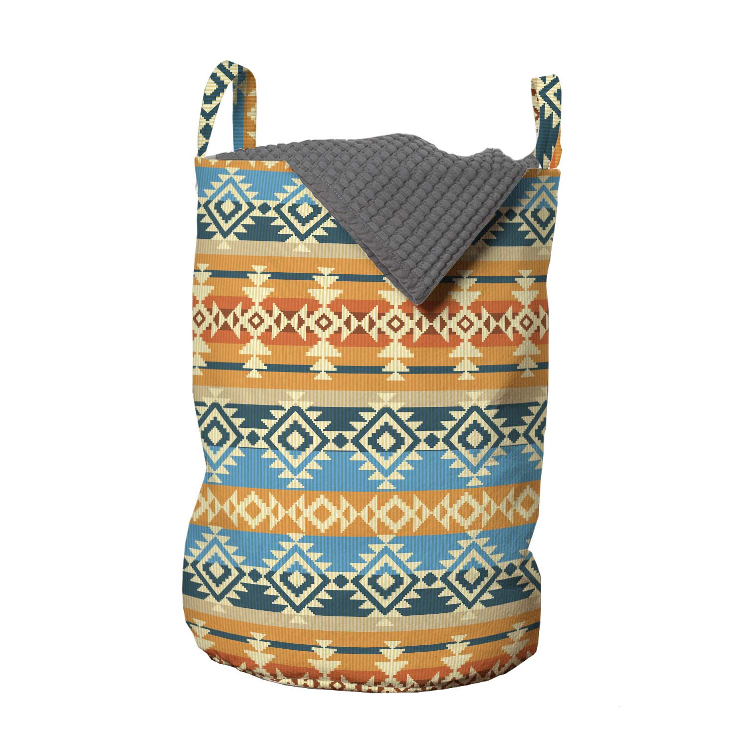 Ambesonne Southwestern Laundry Bag - Striped Geometric Tribal Design with Handles & Drawstring Closure, 13