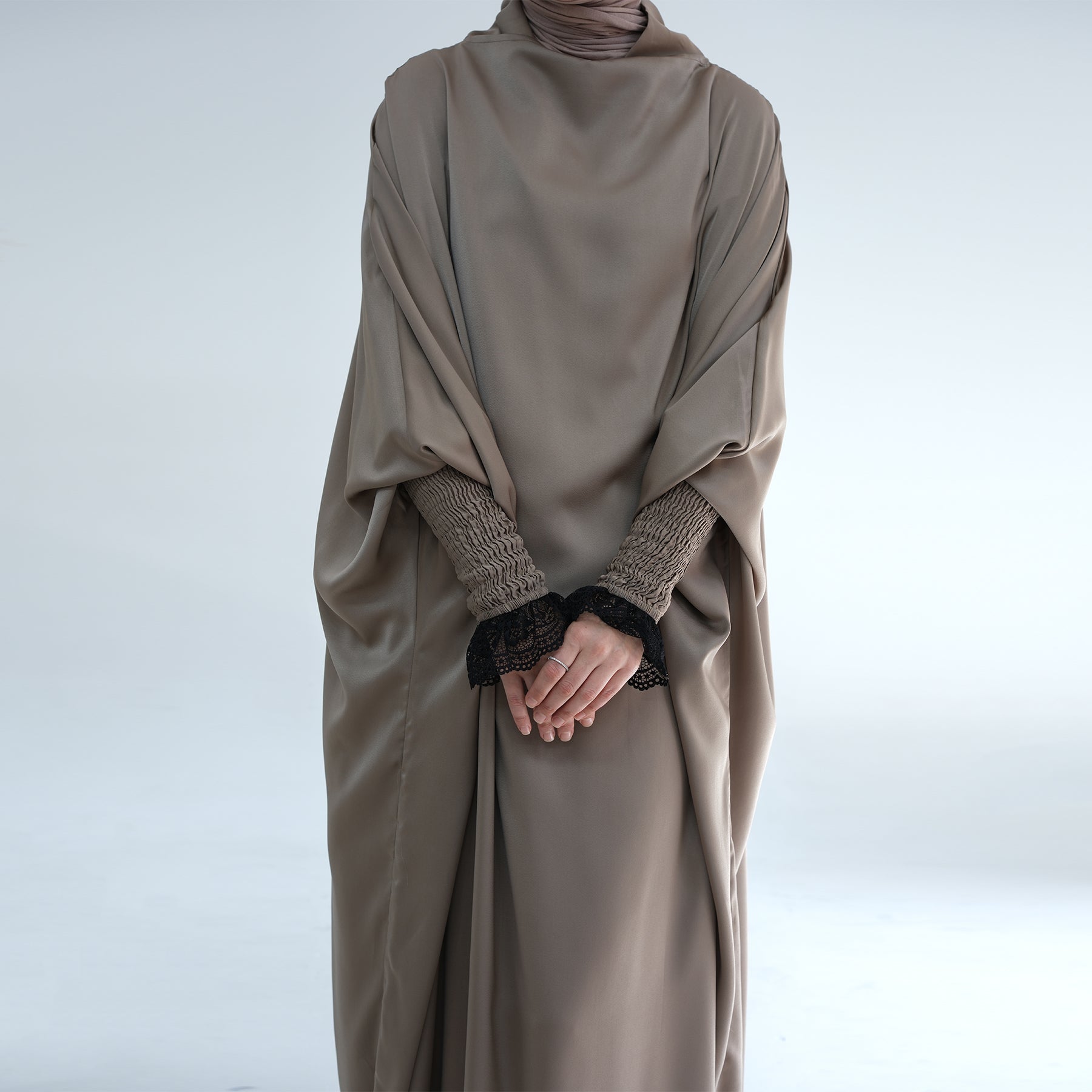 Marwa Satin Jilbab Ash - Premium Modest Muslim Prayer Scarf for Women - Perfect for Daily Wear, Prayer & Special Occasions