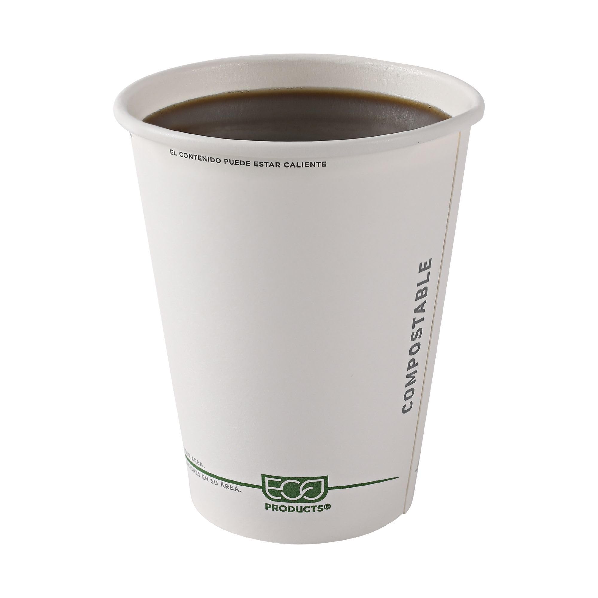 ECO PRODUCTS Compostable 12oz Coffee Cups - 1000 Count Case, White Single Wall Hot Paper Cups with Plant-Based PLA Lining | Biodegradable & Eco-Friendly Disposable Cups for Coffee Shops, Offices, and Events