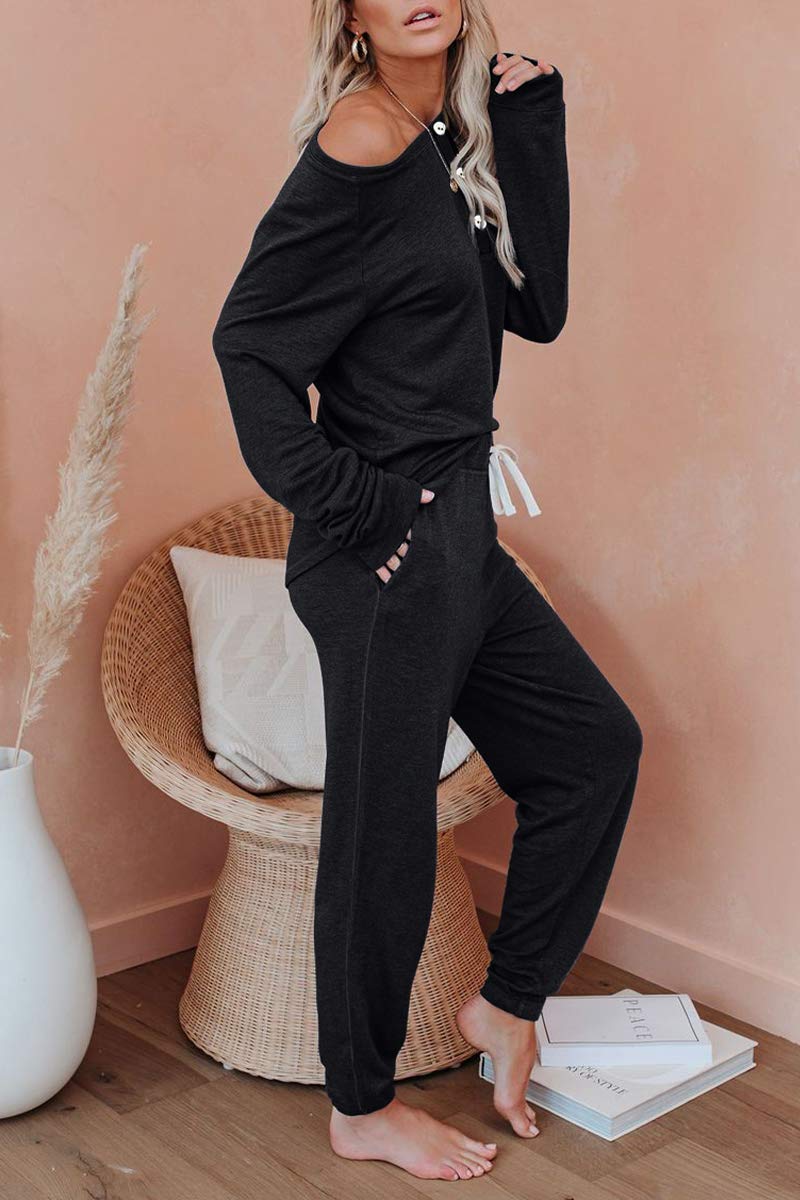 AUTOMET Women's 2-Piece Pajama Set - Cozy Fall Loungewear Sweatsuit with Soft Sweatpants | Perfect for Sleepwear, Yoga, and Relaxing at Home