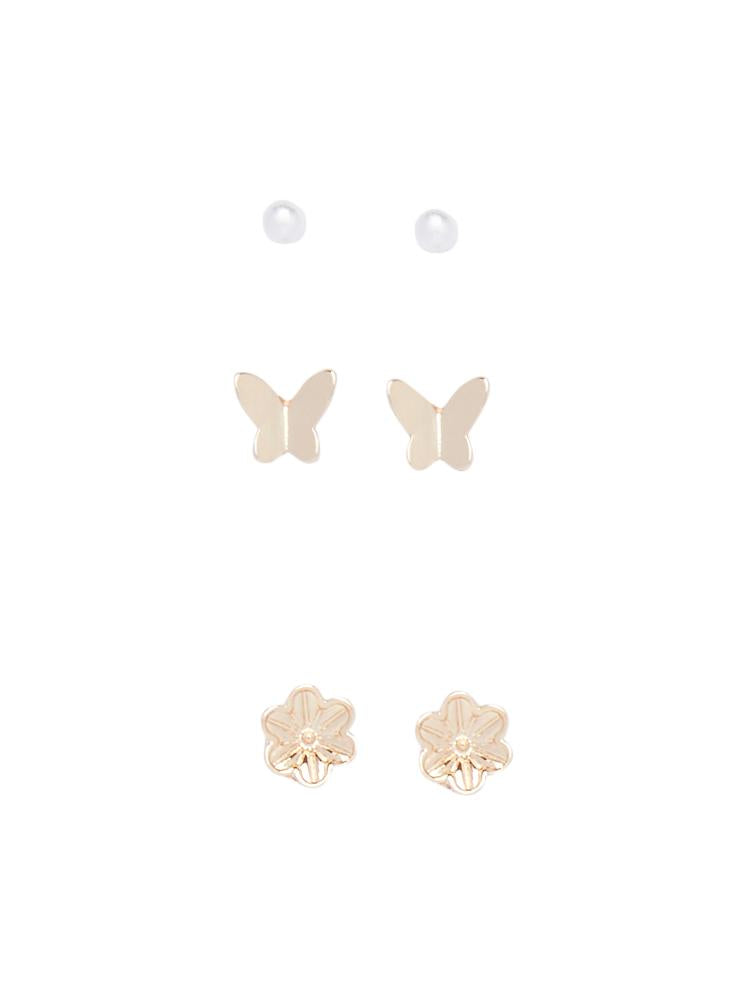 CLENE MAY 3 Pack Gold Ear Studs - Hypoallergenic Fashion Earrings for Women, Girls | Perfect for Parties, Weddings & Everyday Wear