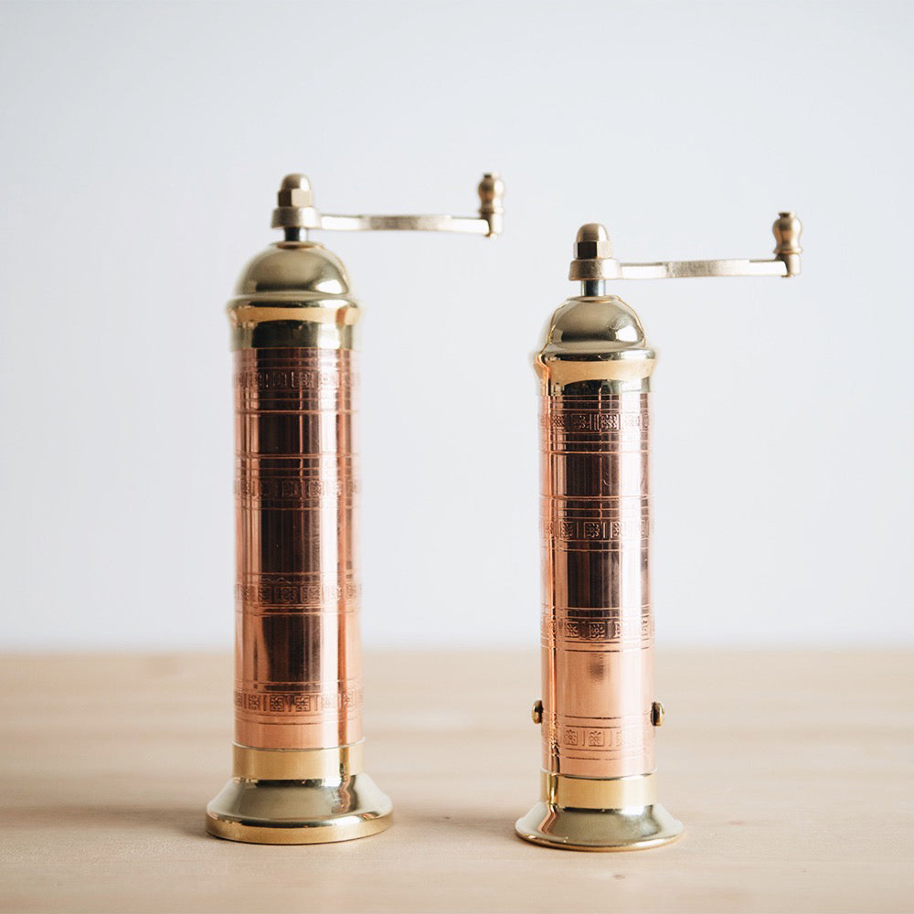 Premium Copper & Brass Salt and Pepper Grinder Set - Adjustable Coarseness for Gourmet Cooking, Dining Table & Kitchen Use