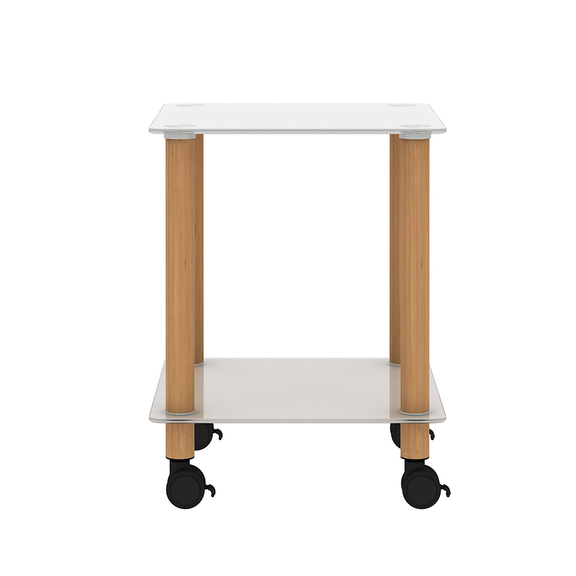 Modern 2-Tier White & Oak Side Table with Storage Shelf - End Table, Nightstand, Sofa Table for Living Room, Bedroom, Office - Space Saving Furniture for Small Spaces