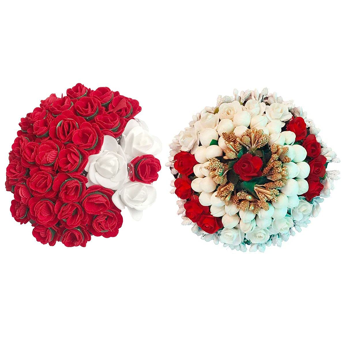 GadinFashion™ Artificial Flower Juda Hair Gajra & Hair Bun for Girls - 2 Pack Multi Color Hair Accessories for Weddings, Parties & Special Occasions