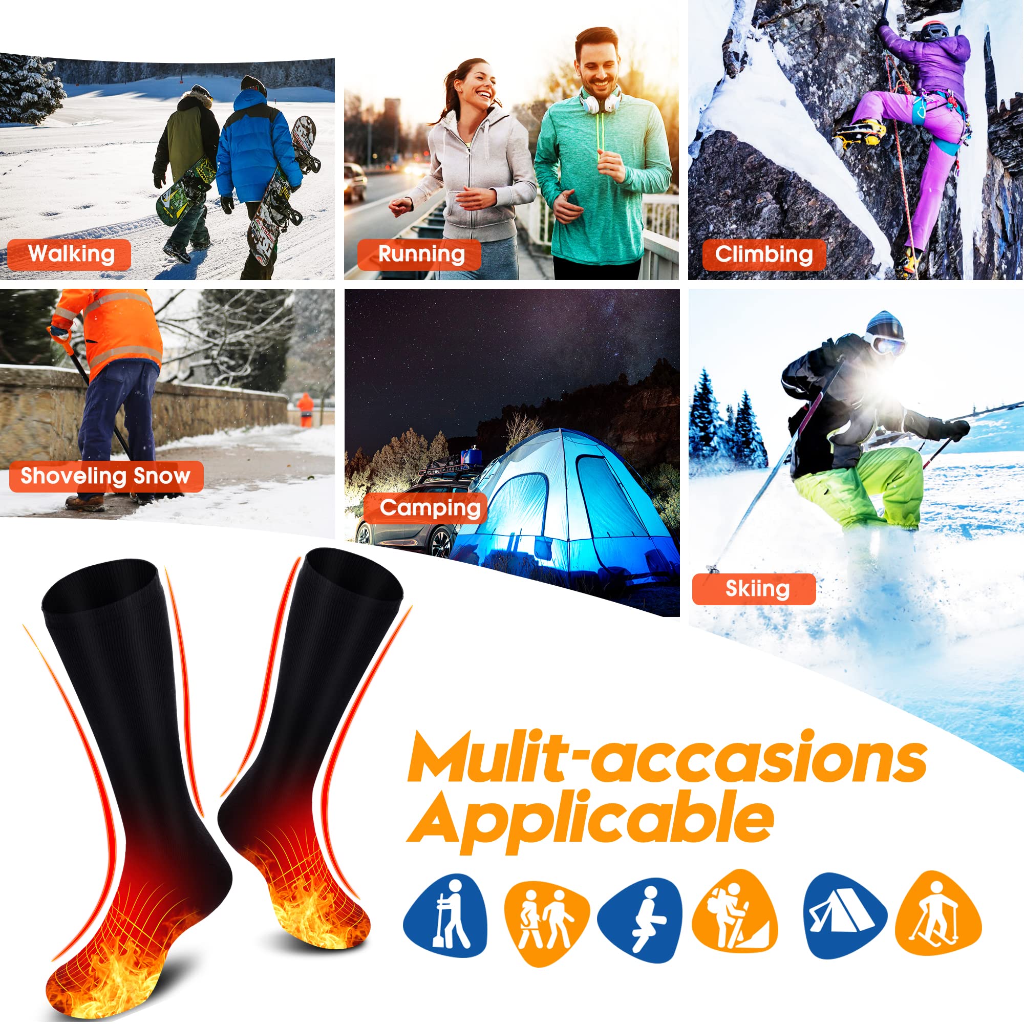 Electric Rechargeable Heated Socks for Men & Women - Winter Warm Thermal Cotton Socks for Riding, Camping, Hiking, Skiing & Hunting - Perfect for Cold Weather Outdoor Activities