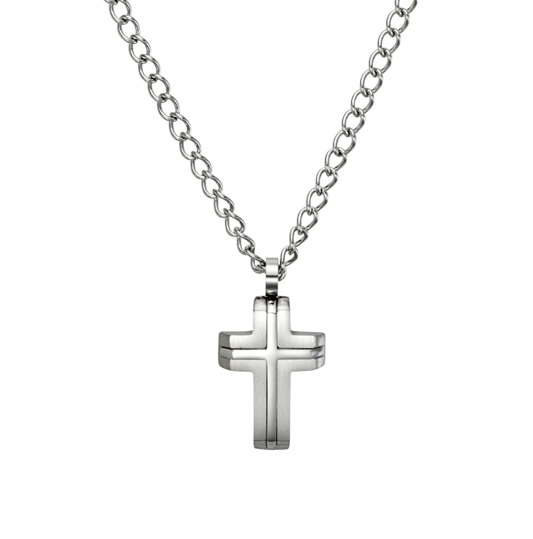 Aristion Men's Stainless Steel Cross Pendant Necklace - Durable Silver Religious Jewelry for Gifts, Daily Wear & Special Occasions