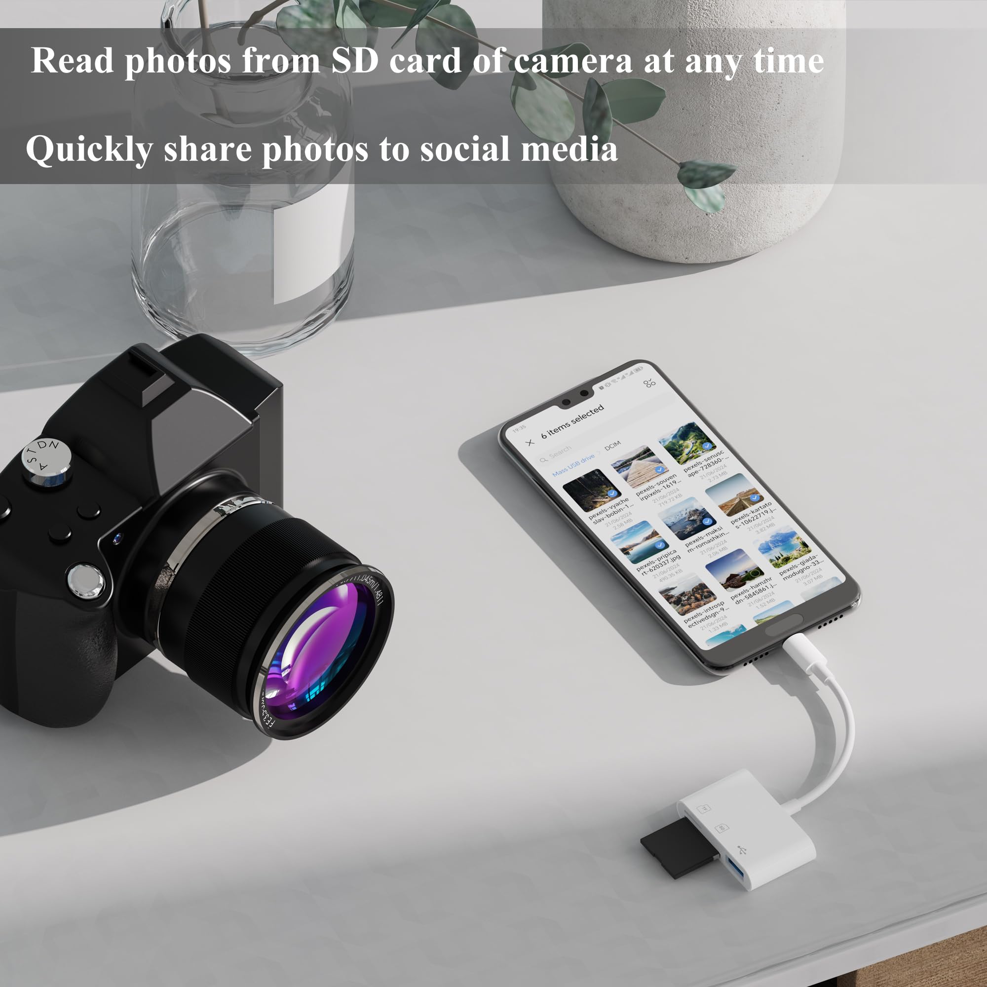 USB C SD Card Reader for iPhone 15/16 Pro Max, Android & Digital Camera - Lightning to SD Card Adapter for Smartphones, Tablets & Laptops - Transfer Photos/Videos Fast for Travel & Photography