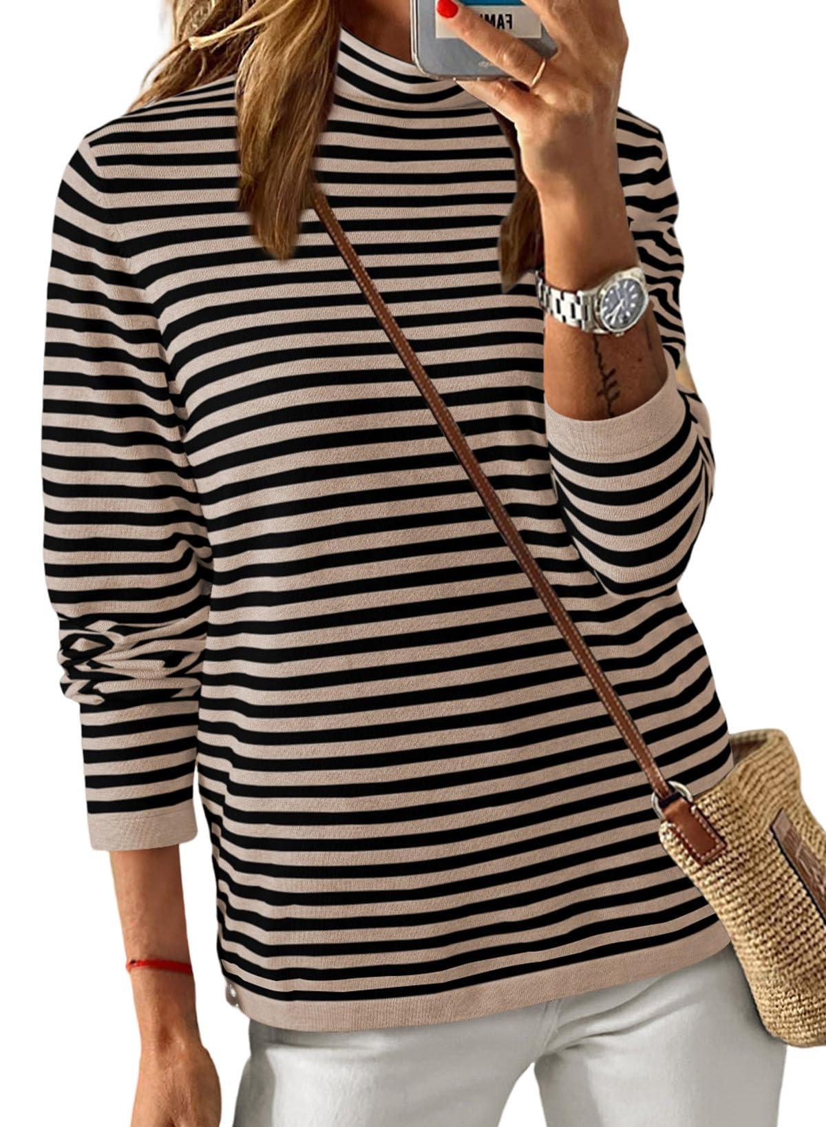 Dokotoo Women's Lightweight Striped Turtleneck Sweater - 2025 Fashion Long Sleeve Pullover Top for Casual Wear, Office & Fall Layering