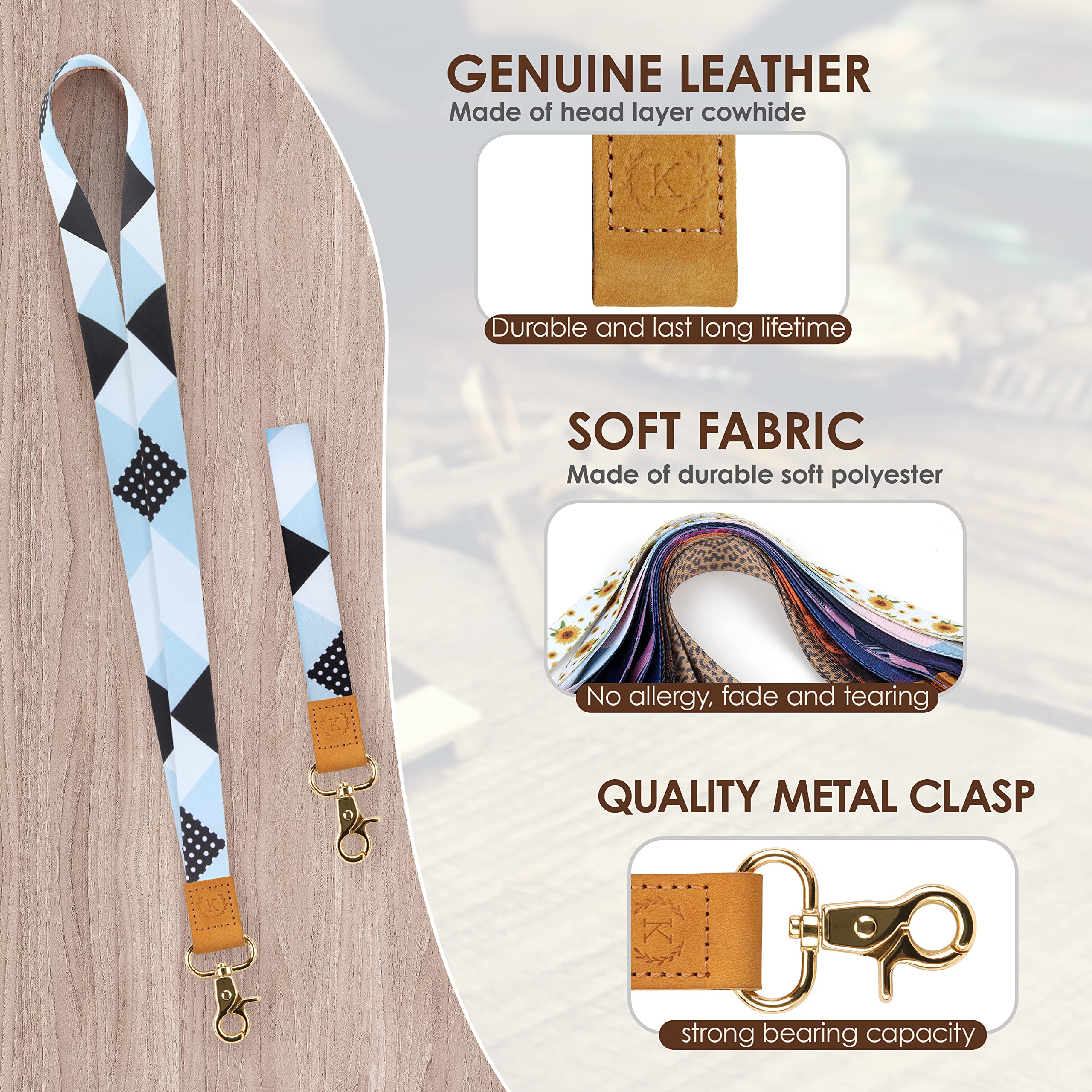 Stylish Lanyard for Keys & ID Badge - Soft Durable Polyester - for Work, Travel, Events