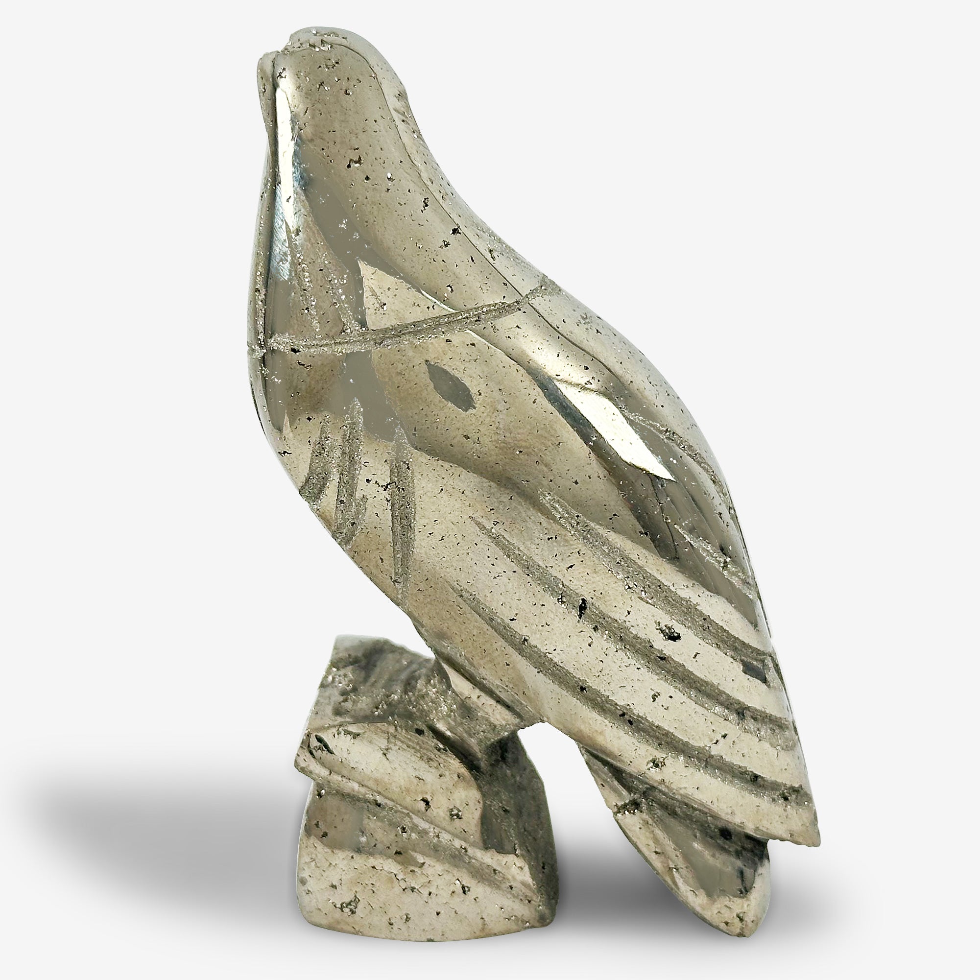 Hand Carved Pyrite Eagle Gemstone Animal Carving - Natural Stone Figurine for Home Decor, Office Desk, Feng Shui & Gift Giving
