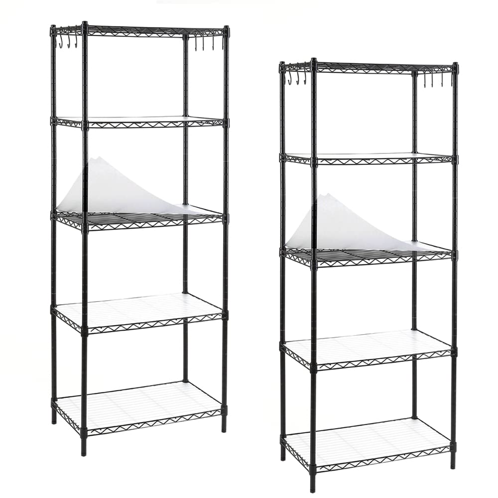 EFINE 2-Pack 5-Shelf Heavy Duty Steel Wire Shelving Unit with Adjustable Shelves, NSF Certified, 100lbs Capacity Per Shelf - Black (23.6