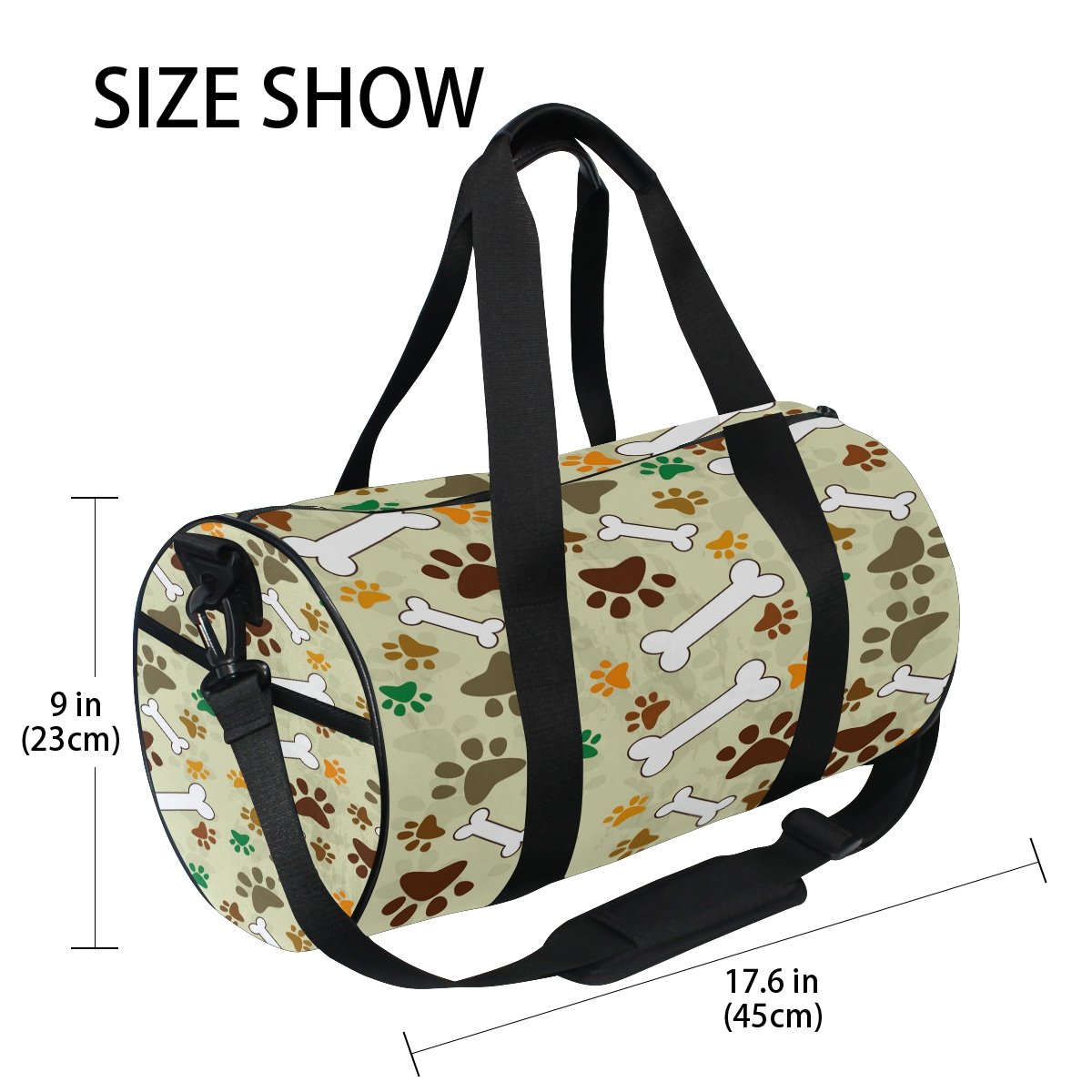 Cartoon Dog Paw Print with Bone Travel Duffel Bag - Waterproof Gym Sports Luggage for Men & Women - Perfect for Travel, Gym, Workout, and Outdoor Adventures