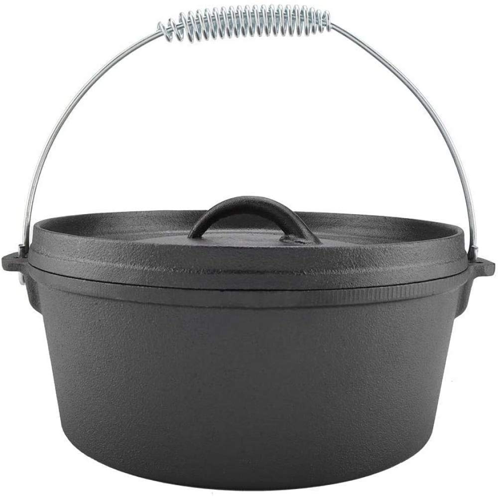 25cm Non-Stick Dutch Oven with Lid & Hook - Cast Iron Camping Cookware for Outdoor BBQ, Camping & Backpacking - Perfect for Stews, Baking & Open-Fire Cooking