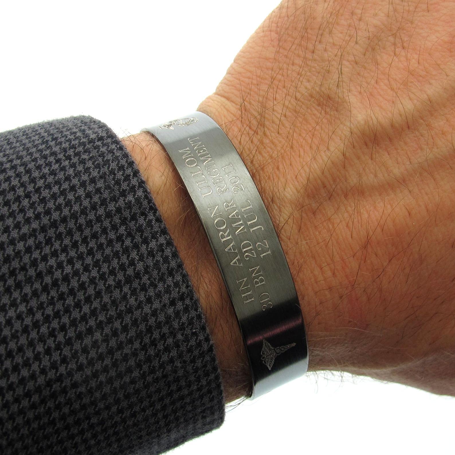 Personalized Military Cuff Bracelet - 925 Sterling Silver Army Veteran Gift for Men & Women | Fallen Hero Memorial Bracelet, Rifle Helmet Design | Perfect for Military Appreciation, Memorial Day & Veteran Events
