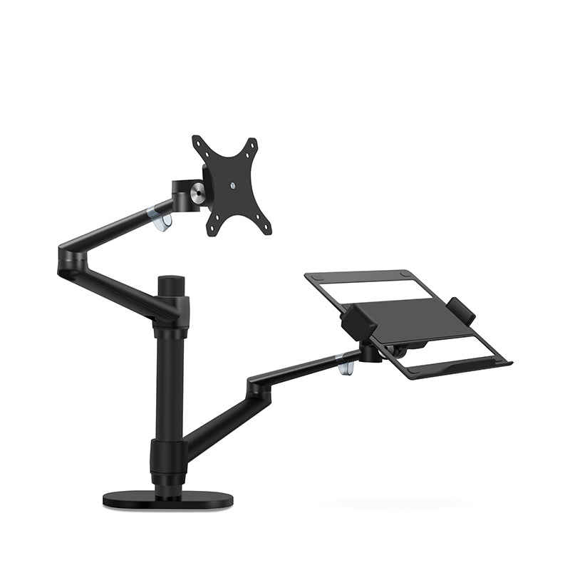 Adjustable Aluminum Dual Monitor Stand for 17-32 Inch Screens & Laptop Mount (12-17 Inch) - Ergonomic Desk Clamp for Home Office, Gaming & Workspace Setup