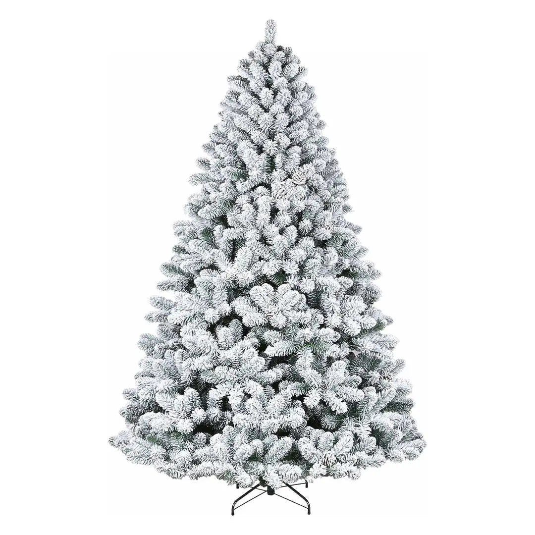 6.5'/7.5'/9' Flocked Artificial Christmas Tree with Pine Cones & Metal Stand - Hinged Branches for Easy Setup - Perfect for Living Room, Office, or Holiday Decorations