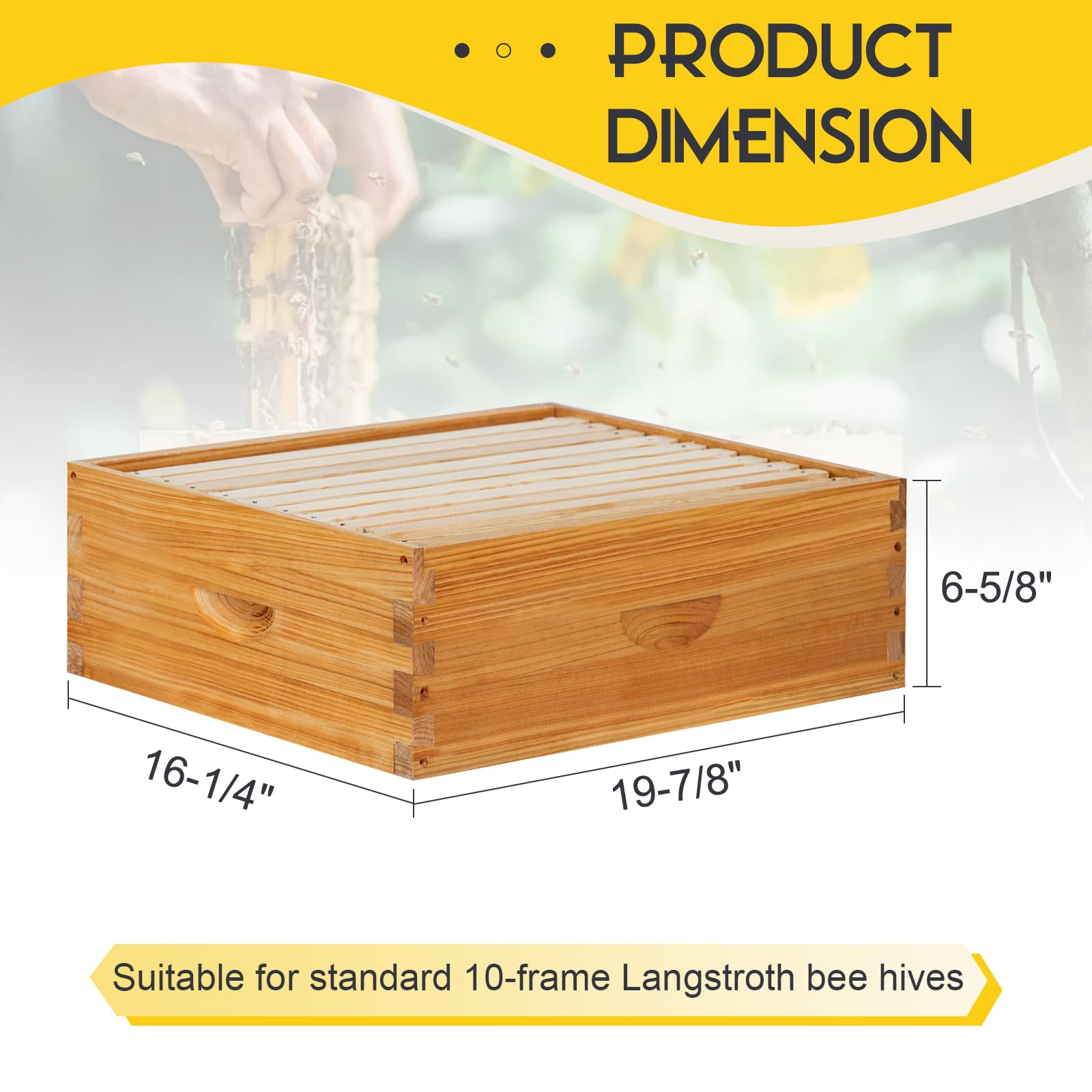 10 Frame Medium Super Box for Honey Bee Hives - Beeswax Coated Unassembled Beehive Super Box with Frames & Foundations - Perfect for Beekeeping, Honey Production & Backyard Apiaries