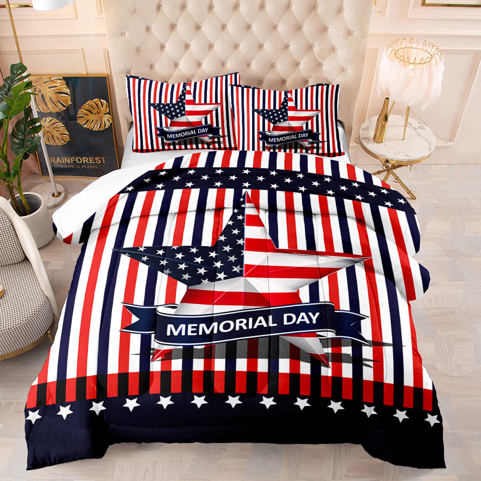 Patriotic US Flag Comforter Set for Teen Boys - Twin Size Star-Spangled Bedding with 1 Comforter + 1 Pillow Sham - Perfect for Independence Day, Memorial Day & American Themed Bedrooms