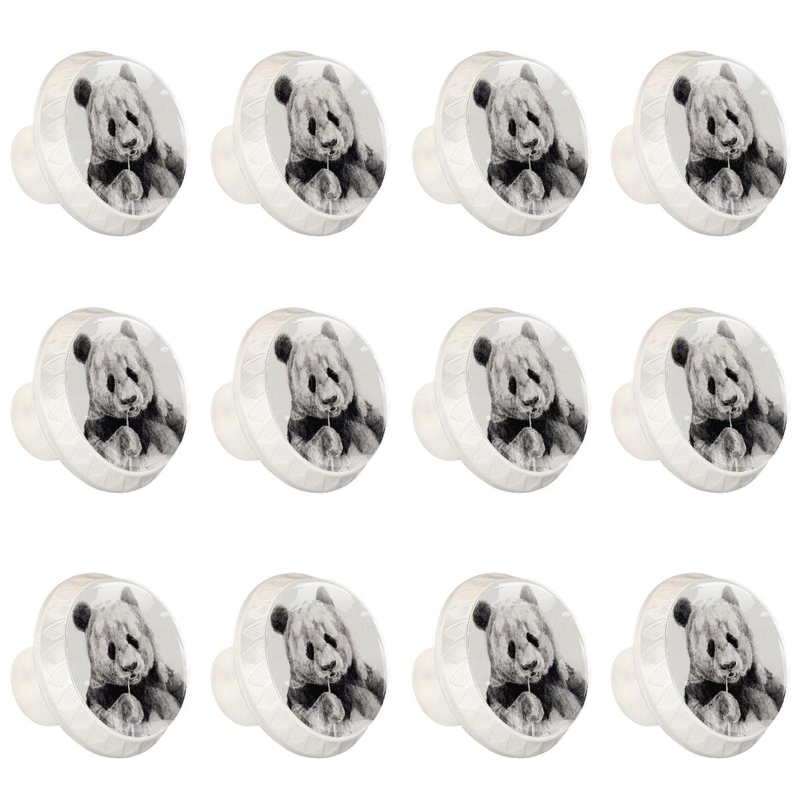 Wholesale 12-Piece Panda Sketch Crystal Drawer Knobs - Round Cabinet Pull Handles for Kitchen, Cupboard & Dresser Drawers - Cute Animal-Themed Hardware for Home Decor & Furniture Upgrade