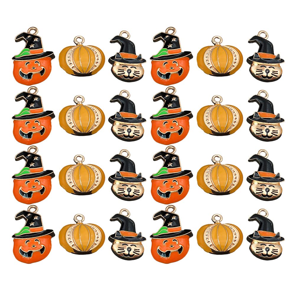 KESYOO 24PCS Halloween Pumpkin Pendant Dripping Oil Alloy DIY Earrings - 3 Styles for Halloween Costume & Party Decorations