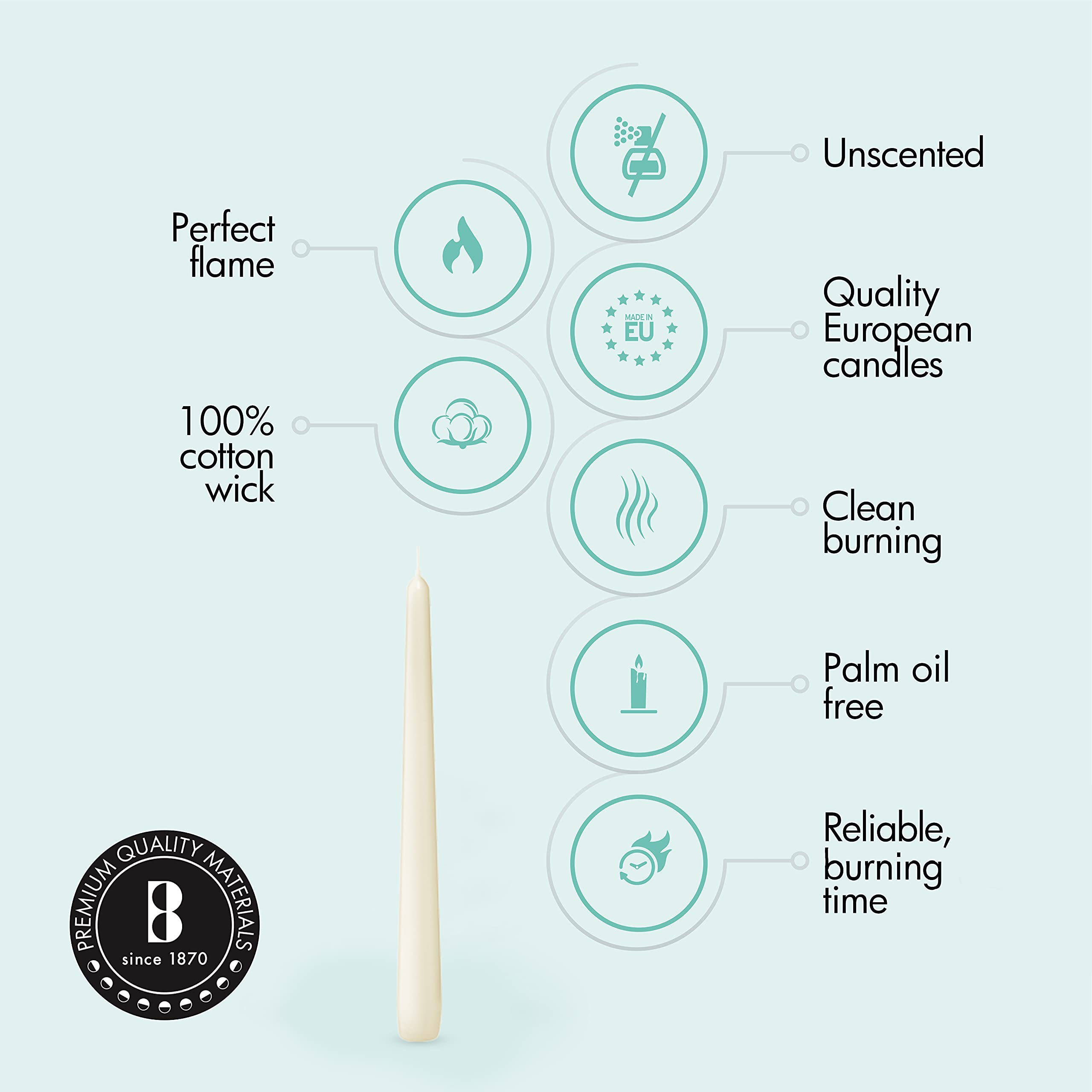 BOLSIUS Ivory Taper Candles Bulk Pack - 120 Unscented Dripless Candlesticks (4 Packs) | Premium European Quality, 8-Hour Burn Time, Smokeless Flame | Perfect for Weddings, Dinner Parties & Home Decor