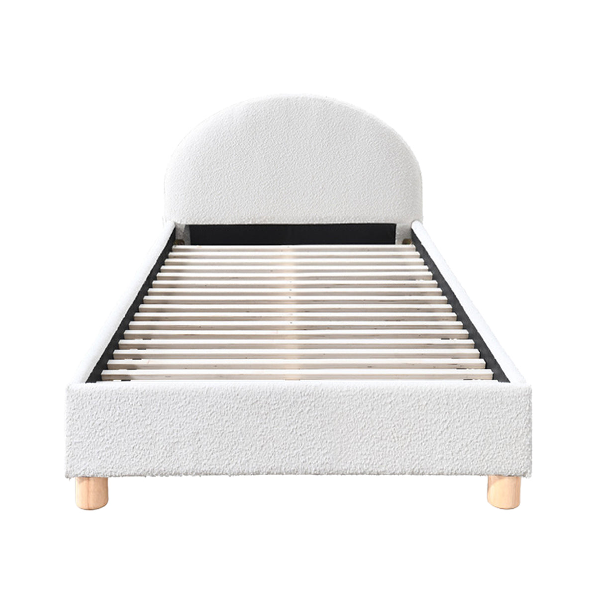 Archie Boucle Single Bed Frame - White Upholstered Platform Bed with Wooden Legs | Perfect for Small Spaces, Guest Rooms & Kids Bedrooms