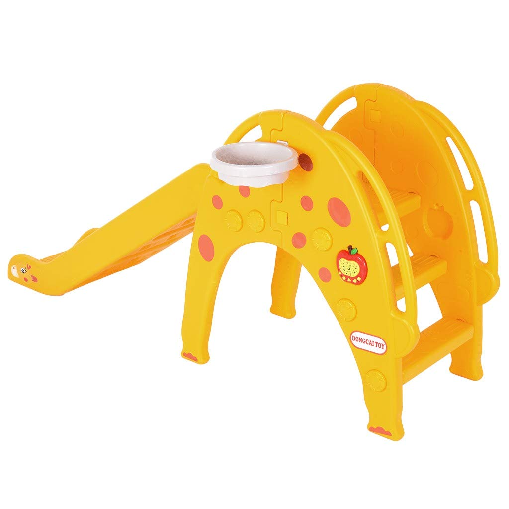 5-in-1 Kids Slide & Basketball Hoop Set with Climbing Ladder, Ball Pit, and Spinning Toy - Outdoor Playground Equipment for Toddlers Ages 1-3 (Yellow) - Perfect for Backyard Fun, Birthday Gifts & Early Childhood Development