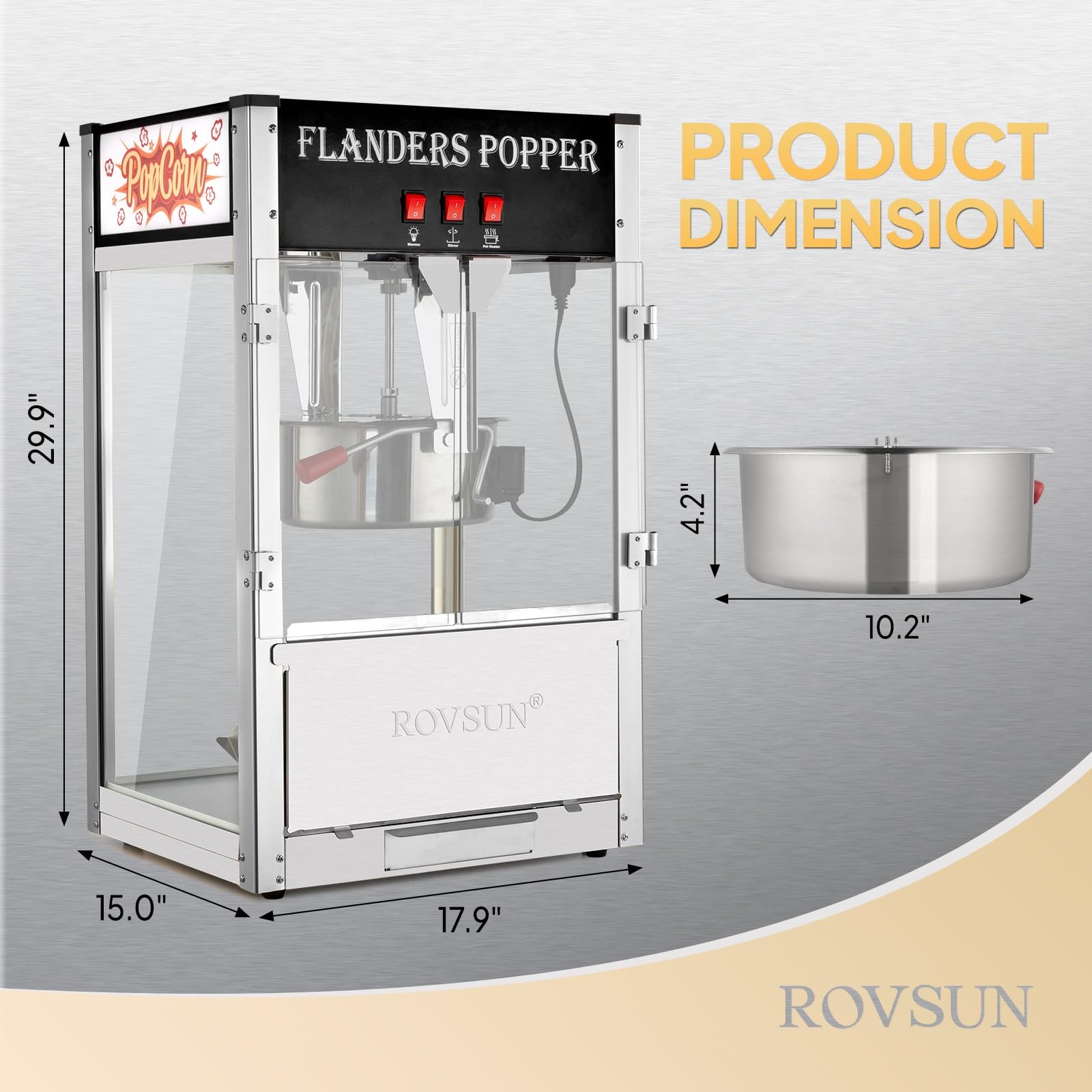 ROVSUN 12oz Commercial Popcorn Machine - Movie Theater Style Countertop Popcorn Maker Makes 80 Cups - Includes Stainless Steel Scoop, Oil Spoon & 3 Popcorn Cups (Black) - Perfect for Home Theater, Parties, Carnivals and Snack Bars