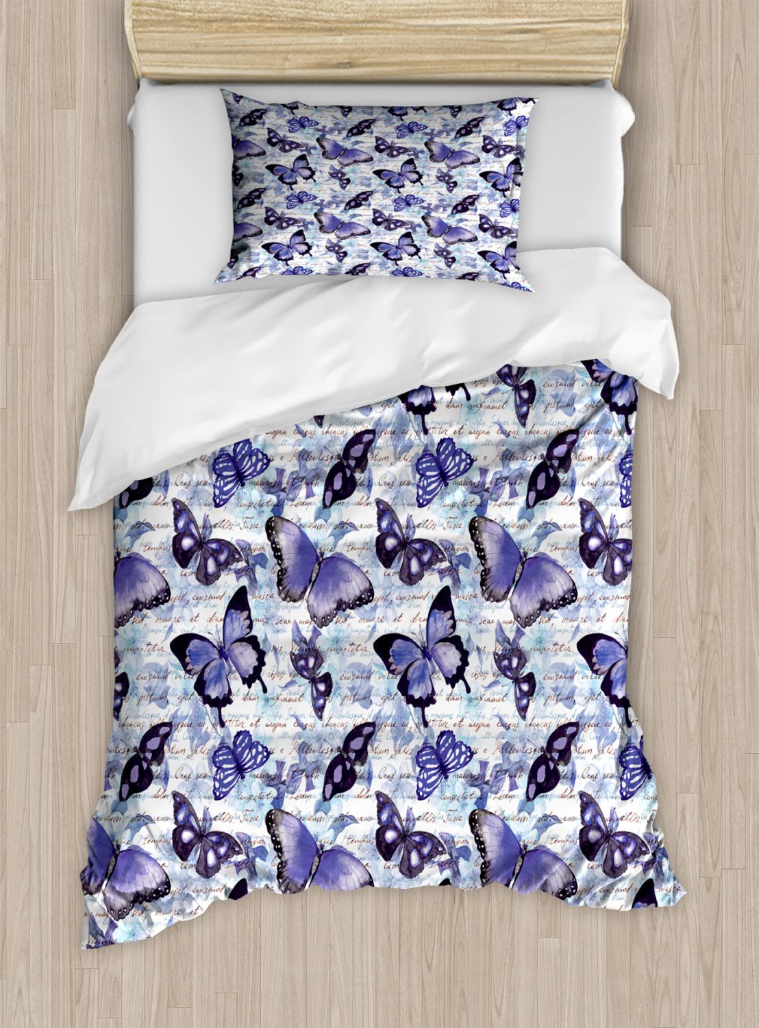 Ambesonne Vintage Butterfly Duvet Cover Set - 2 Pack California King Size, Floral Moth Design in Pale Blue Violet & Black | Includes 2 Duvet Covers & 4 Pillowcases | Perfect for Bohemian Bedroom Decor, Guest Room Makeover & Romantic Bedding Refresh