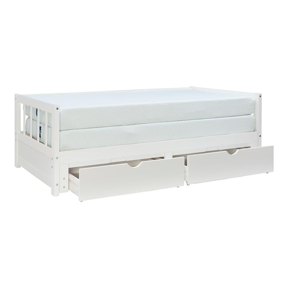 Powell Furniture Linon Macey White Wood Storage Trundle Daybed with Drawer - Perfect for Guest Room, Kids Bedroom & Small Space Living