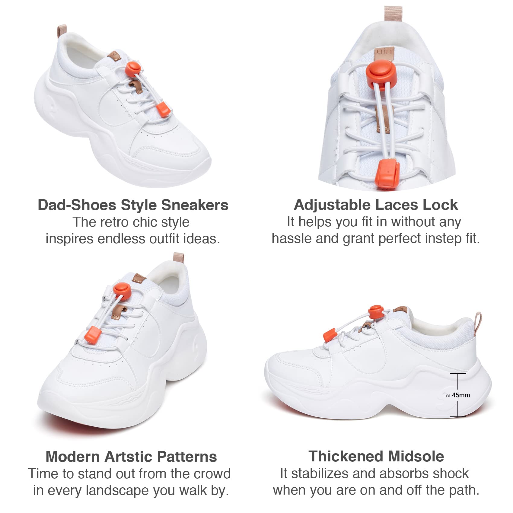 UIN Women's Chunky Fashion Sneakers - Comfortable Walking Shoes for Women, Casual Art Painted Dad Shoes with Arch Support | Perfect for Travel, Work & Everyday Wear (Size 5)