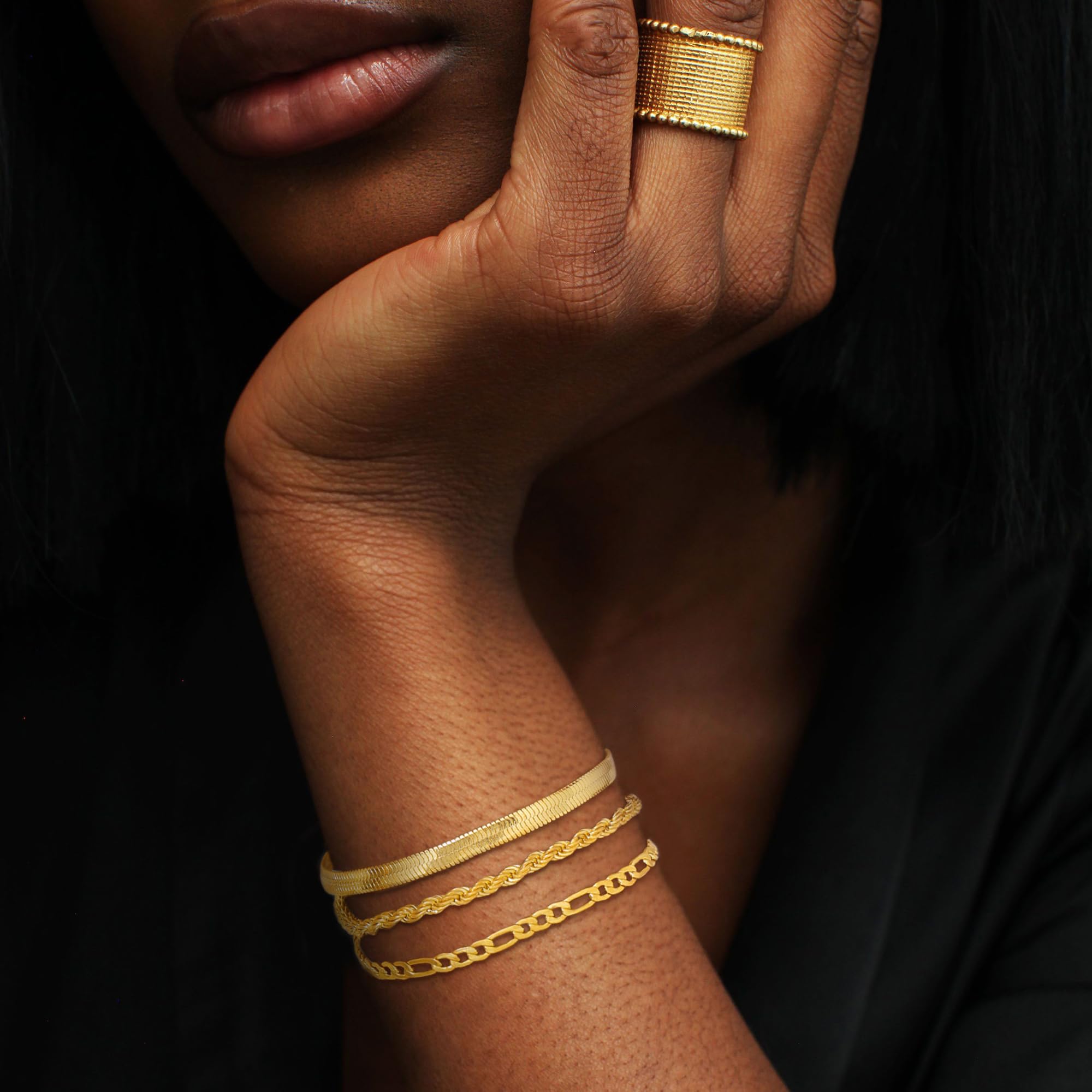 14K Gold Plated Women's Bracelet Set - Trendy Dainty Tennis Beaded Paperclip Link Cuban Chain Stackable Bracelets for Women | Elegant Jewelry Gift for Her | Perfect for Daily Wear, Office, Parties & Special Occasions