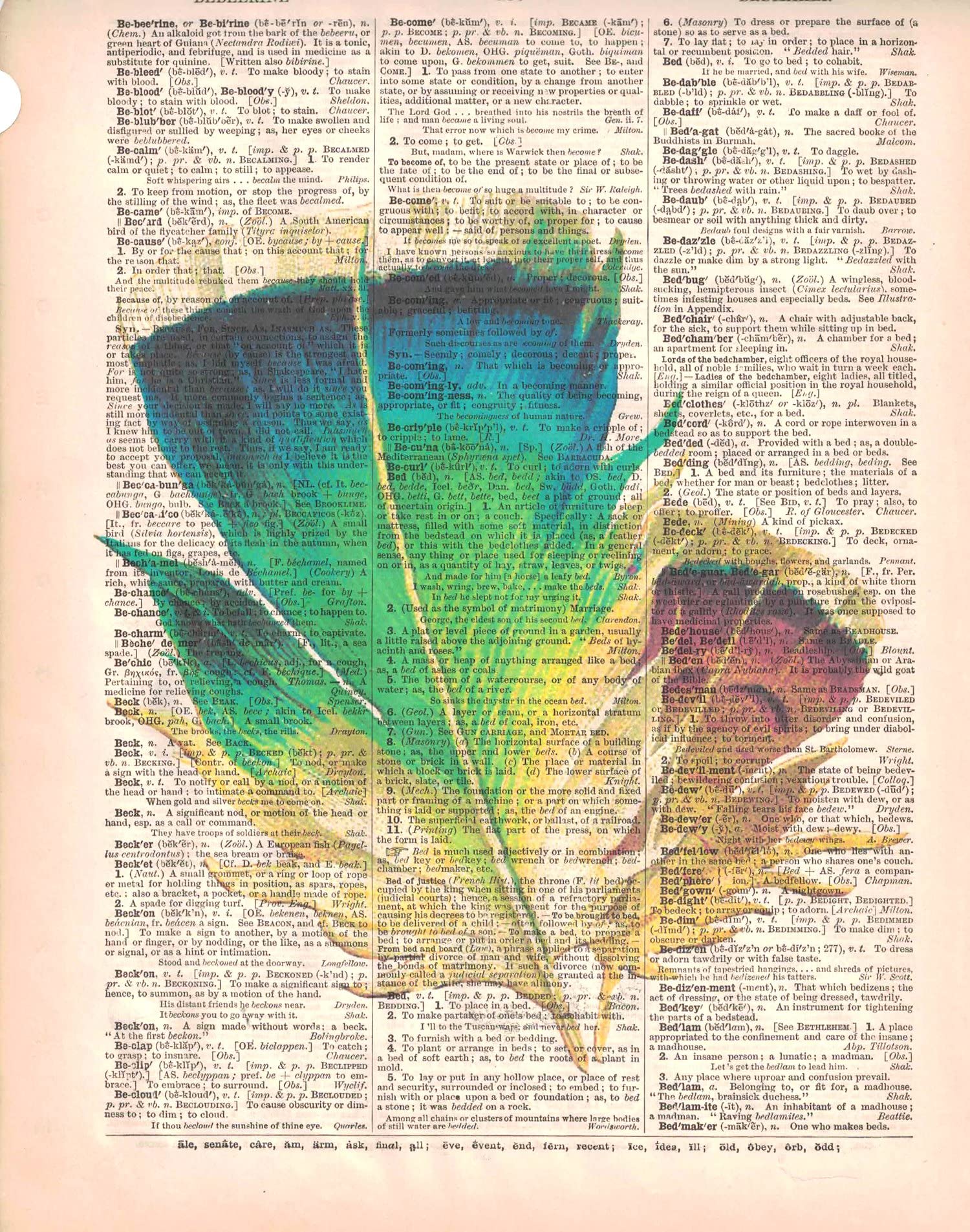 Feather Dictionary Sheet Original Pop Art Wall Poster - Vintage Style Desk Art Print for Home Office Decor & Gift Ideas