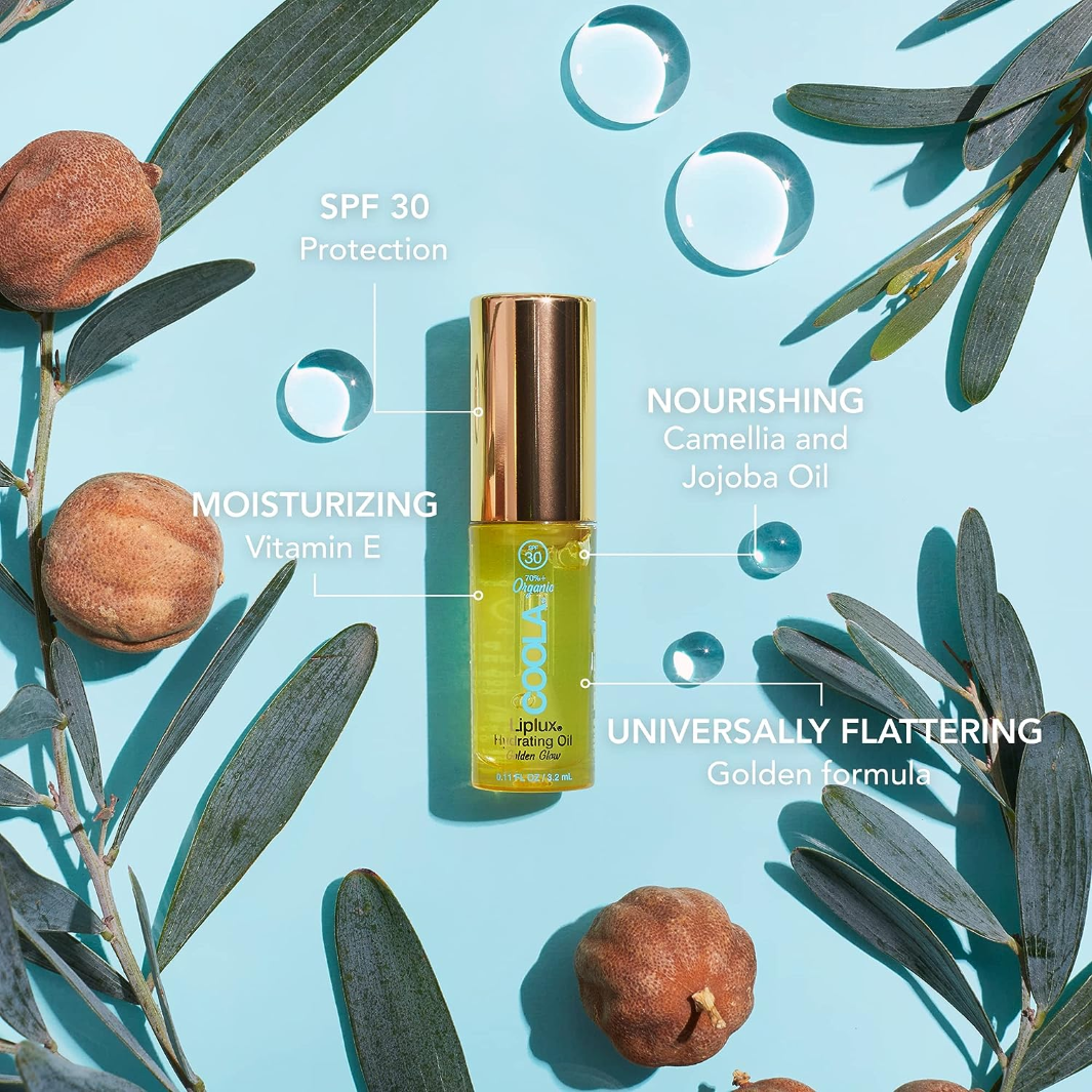 COOLA Classic Liplux Organic Hydrating Lip Oil with SPF 30 Sunscreen - Moisturizing & UV Protection for Daily Use, Outdoor Activities & Beach Days