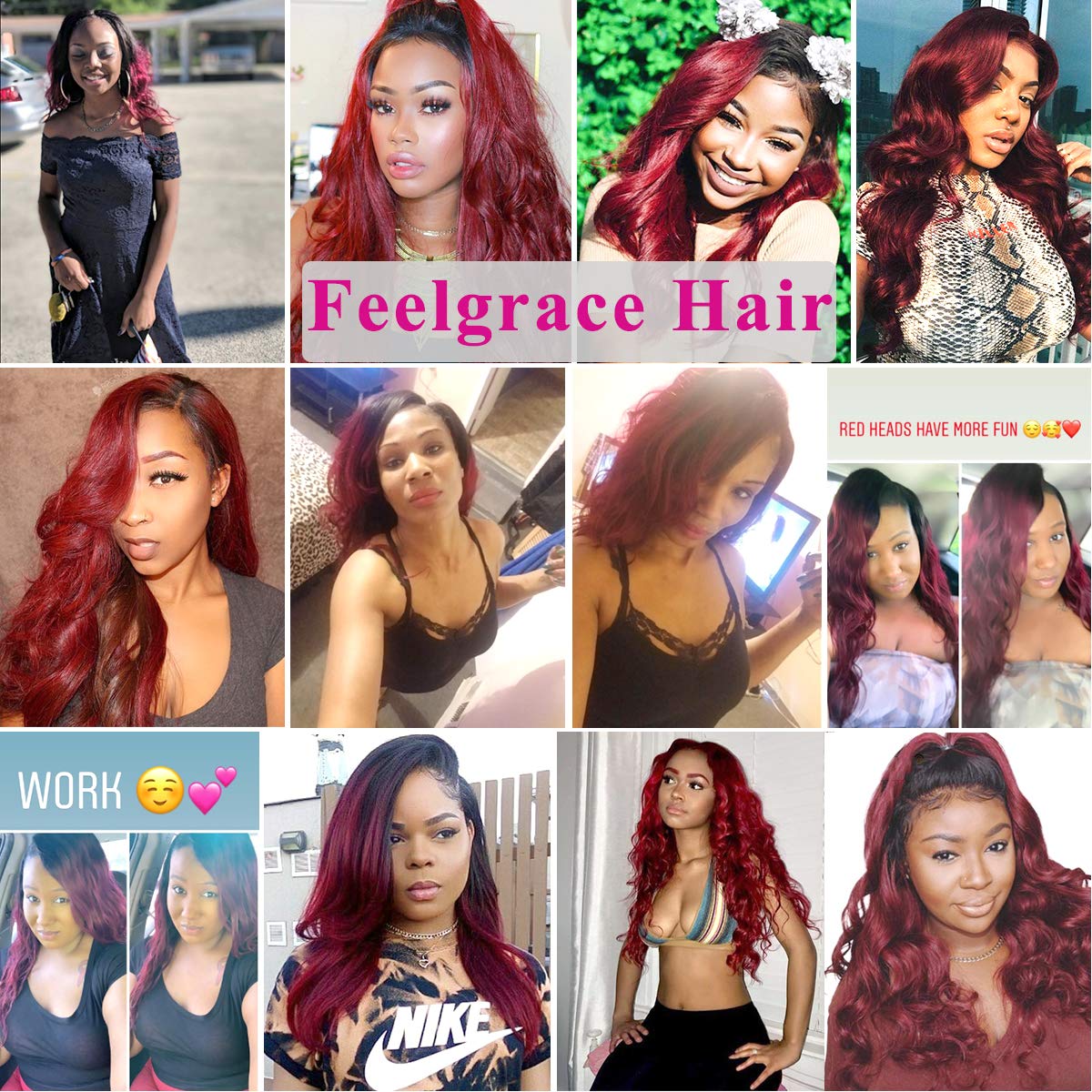 Ombre Bundles Human Hair 3 Pieces 300 Gram - 100% Brazilian Human Hair Extensions (1B Burgundy Body Wave) - 10A Soft Weave Bundles 16 18 20 Inch for Stunning Hairstyles - Perfect for Parties, Weddings & Everyday Glam